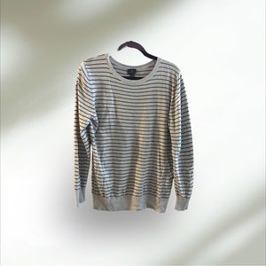 Worthington Gray with Black Strip Long Sleeve Crew Sweater
